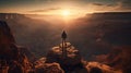 Hiker Standing on Top of Mountain with Beautiful Scenery AI Generative