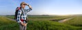 Hiker in Summer fields Royalty Free Stock Photo