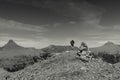 Hiker on the summit of Mt. Helen, Glacier National Park, Montana. T Royalty Free Stock Photo