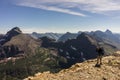 Hiker on the summit of Mt. Helen, Glacier National Park, Montana. T Royalty Free Stock Photo