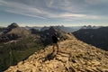 Hiker on the summit of Mt. Helen, Glacier National Park, Montana. T Royalty Free Stock Photo