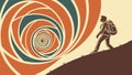 Hiker on Swirling Path Personal Journey Progress, vector design Generative AI Royalty Free Stock Photo