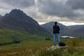 Man staring at Mt Tryfan in the Ogwen Valley, North Wales