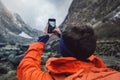 Hiker takes photo Royalty Free Stock Photo