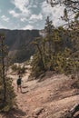 Hiker Takes In Views of Yellowstone Volcanic Features Royalty Free Stock Photo