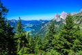 Hiker at Tannheim valley with view on the lake Haldensee from the mountain NeunerkÃÂ¶pfle