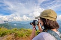 Hiker teens girl taking picture Royalty Free Stock Photo