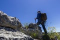 Hiker on the top of a mountain Royalty Free Stock Photo
