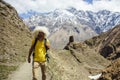 Hiker with traditional papakha fur hat at Mtskheta-Mtianeti region in Georgia