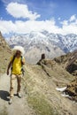 Hiker with traditional papakha fur hat at Mtskheta-Mtianeti region in Georgia