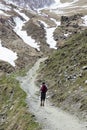 Hiker with traditional papakha fur hat at Mtskheta-Mtianeti region in Georgia