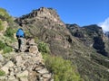 Hiker in Pilancones Natural Park on Gran Canaria island in Spain