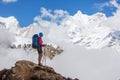 Hiker on the trek in Himalayas, Annapurna valley, Nepal