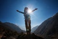 Hiker on the trek in Himalayas, Khumbu valley, Nepal