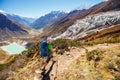 Hiker on the trek in Himalayas