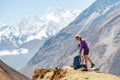 Hiker on the trek in Himalayas, Manaslu region, Nepal