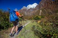 Hiker on the trek in Himalayas, Manaslu region, Nepal