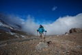 Hiker on the trek in Himalayas, Manaslu region, Nepal