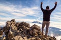 Hiker trekking in the mountains. hiker observes the orizonte in the chasm of the Iztaccihuatl volcano Popocatepetl National Park, Royalty Free Stock Photo