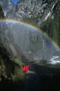 Hiker under Rainbow, Yosemite Royalty Free Stock Photo