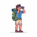 Hiker using binoculars with backpack Royalty Free Stock Photo