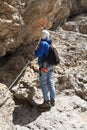 Hiker on via ferrata Royalty Free Stock Photo