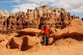 Hiker visit Goblin valley state park in Utah, USA Royalty Free Stock Photo