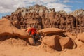 Hiker visit Goblin valley state park in Utah, USA Royalty Free Stock Photo