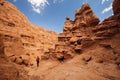 Hiker visit Goblin valley state park in Utah, USA Royalty Free Stock Photo