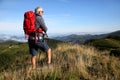 Hiker visiting basque country mountains Royalty Free Stock Photo