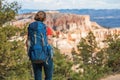 Hiker visits Bryce canyon National park in Utah, USA