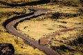 Hiker walking an inka trail at puno peru