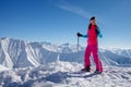 Hiker in winter Causasus mountains, Gudauri, Georgia Royalty Free Stock Photo