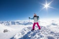 Hiker in winter Causasus mountains, Gudauri, Georgia Royalty Free Stock Photo