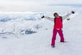 Hiker in winter Causasus mountains, Gudauri, Georgia Royalty Free Stock Photo