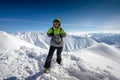 Hiker in winter Causasus mountains, Gudauri, Georgia Royalty Free Stock Photo