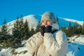 Hiker in winter mountains Royalty Free Stock Photo