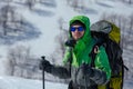 Hiker in winter mountains on sunny day Royalty Free Stock Photo