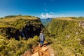 Hiker traveller woman in Espraiado Canyon park in Santa Catarina, Brazil