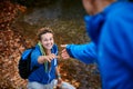 Hiker woman getting help