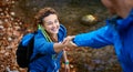 Hiker woman getting help