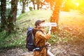 Hiker woman resting drinking water