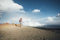 Hiker woman standing on viewpoint