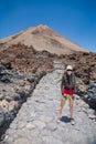 Hiker woman and Teide volcano Royalty Free Stock Photo