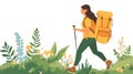 A hiker in a yellow jacket treks through a lush forest, exploring nature beauty Royalty Free Stock Photo