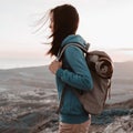 Hiker young woman standing outdoor