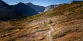 Hikers adventuring along ptarmigan cirque Royalty Free Stock Photo