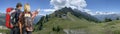 Hikers in Alpine Mountain ridge