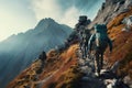 Hikers ascending a steep mountain trail