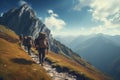 Hikers ascending a steep mountain trail